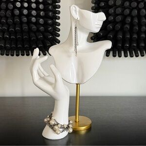 Pearl Cluster with Silver Chain Accent Bracelet and Earrings